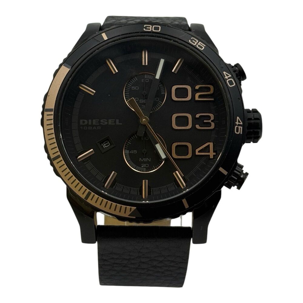 Diesel DZ4327 Black Dial Black Leather Chronograph 10 Atm Men Quartz Watch EXC